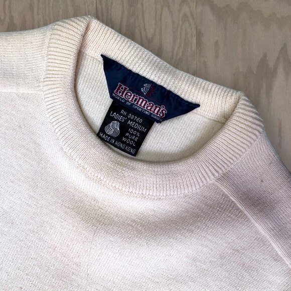 Vintage Herman’s Wool Sweater Cream Rainbow Stripe 100% Wool Hong Kong Womens M - Picture 2 of 5